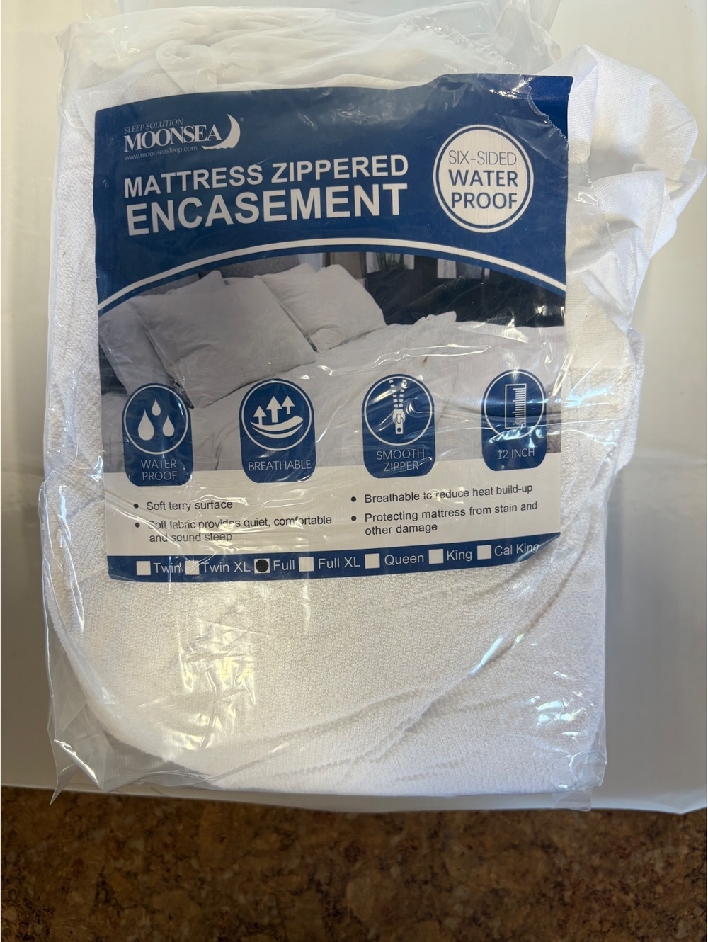 Moonsea Full Size Mattress Zippered Encasement Waterproof Breathable Protector